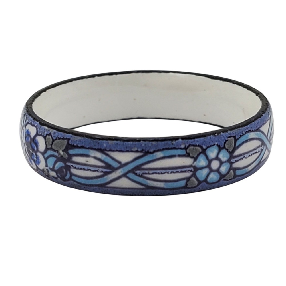 Blue & White Enamel Ring Floral Celtic Infinity Band Boho Size 7.5 Michaela Frey